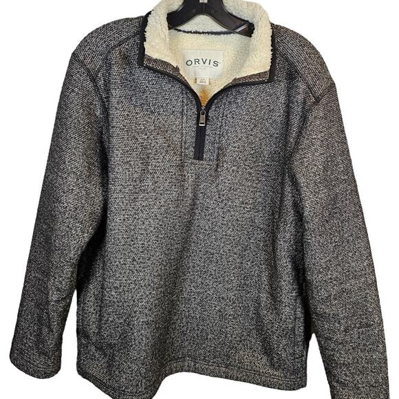 Orvis Sherpa Lined Thick Quarter Zip Mens Sweater Sweatshirt EUC Size Medium - Picture 1 of 5